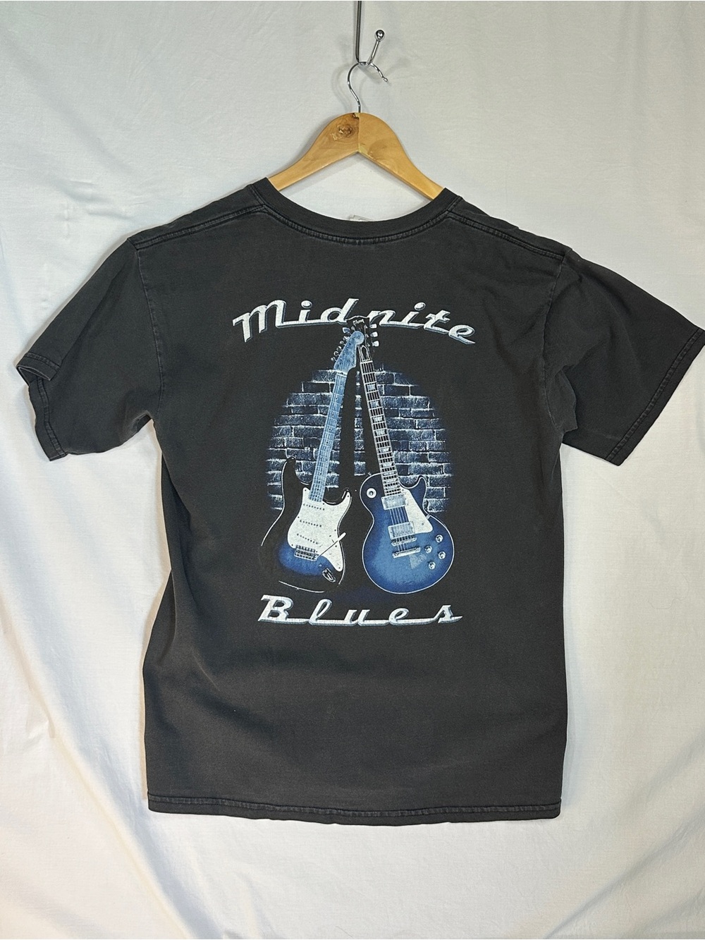 Vintage Graphic Tee - Black with Blue Guitar Print